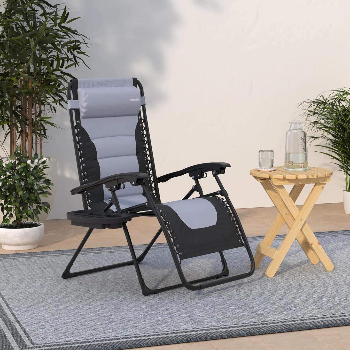 SereneLife Padded Zero Gravity Recliner Chair with Side Table, Gray
