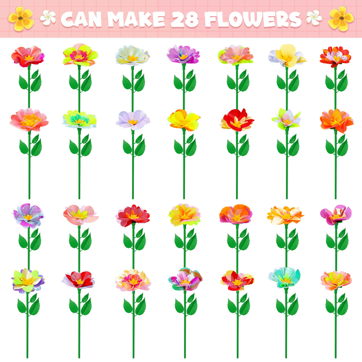 Toyly DIY Fabric Flower Bouquet Toy Accessories with 2 White Vases - Flower Market Toy Fitting Set - Arts & Crafts Toy