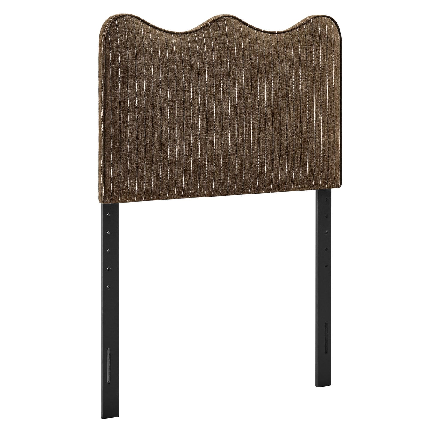 Monday Athena Striped Fabric Upholstered Twin Size Adjustable Headboard in Earth Stripe - with Scalloped Wave Design and Soft Linen-Like Fabric