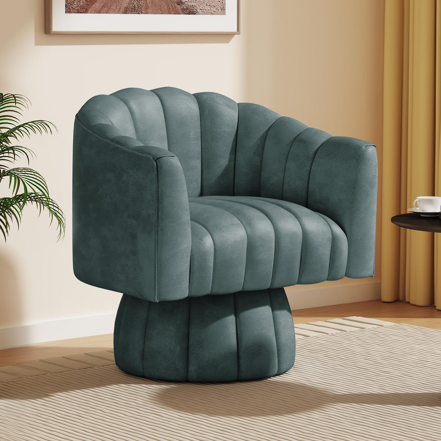 Dewhut Swivel Accent Chair, 360° Swivel Barrel Chair with Armrest, Faux Leather Upholstered Single Sofa Reading Chair for Living Room,Bedroom,Waiting Room(Navy)
