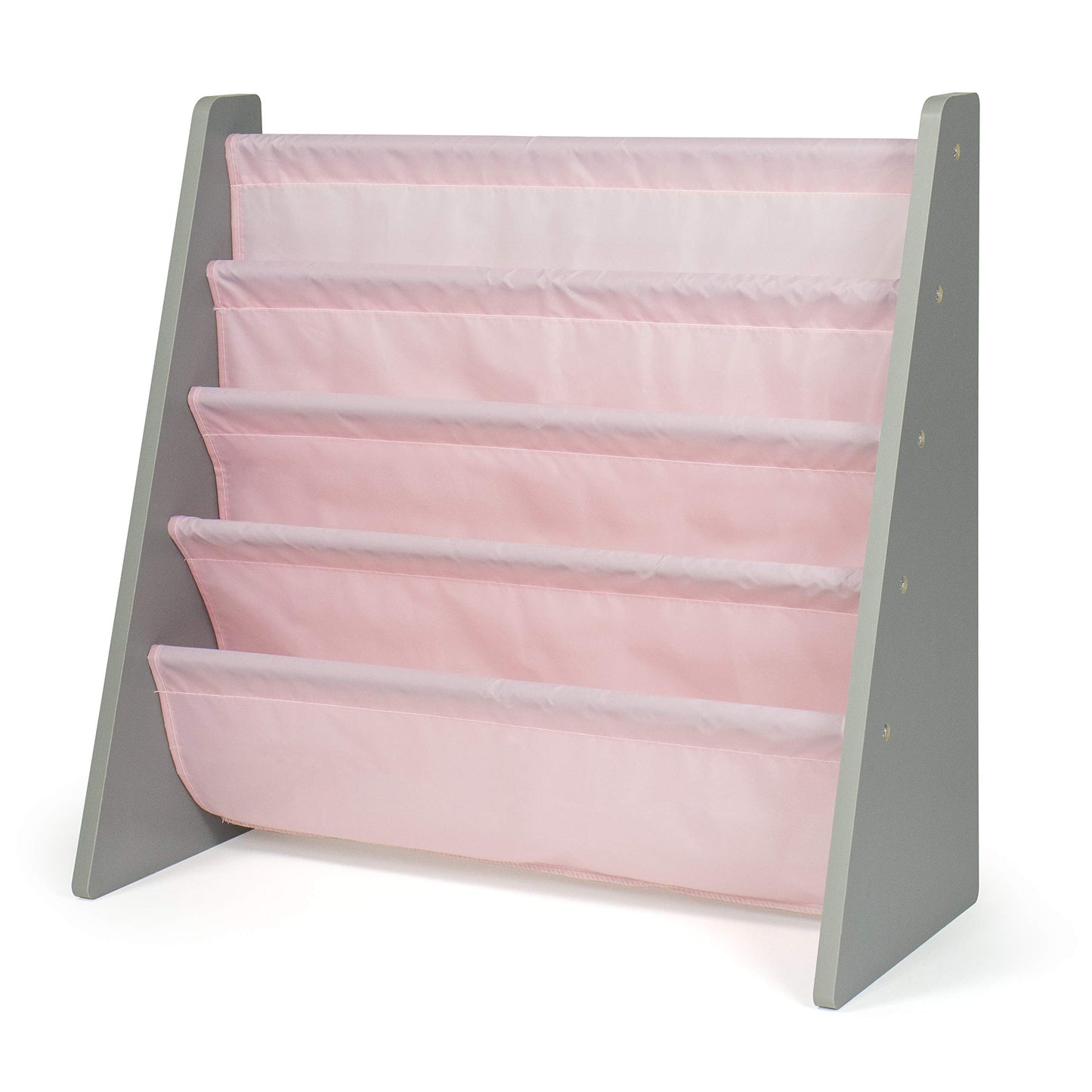 Humble Crew Kids Bookshelf, 4-Tier Front-Facing Book Display Organizer, Montessori Toddler Bookcase for Playroom, Bedroom & Reading Corner, Grey Wood/Pink