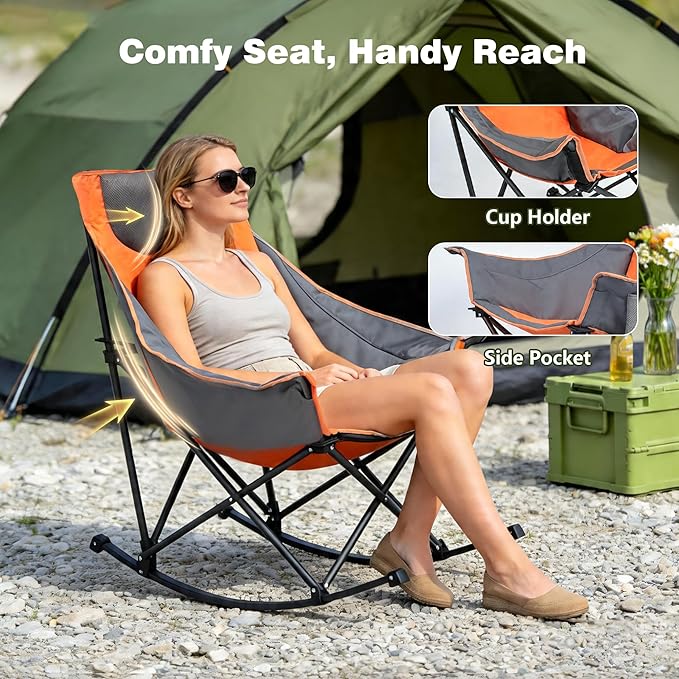 SUNNYFEEL Oversized Rocking Camping Chair, Fully Padded Patio Chair