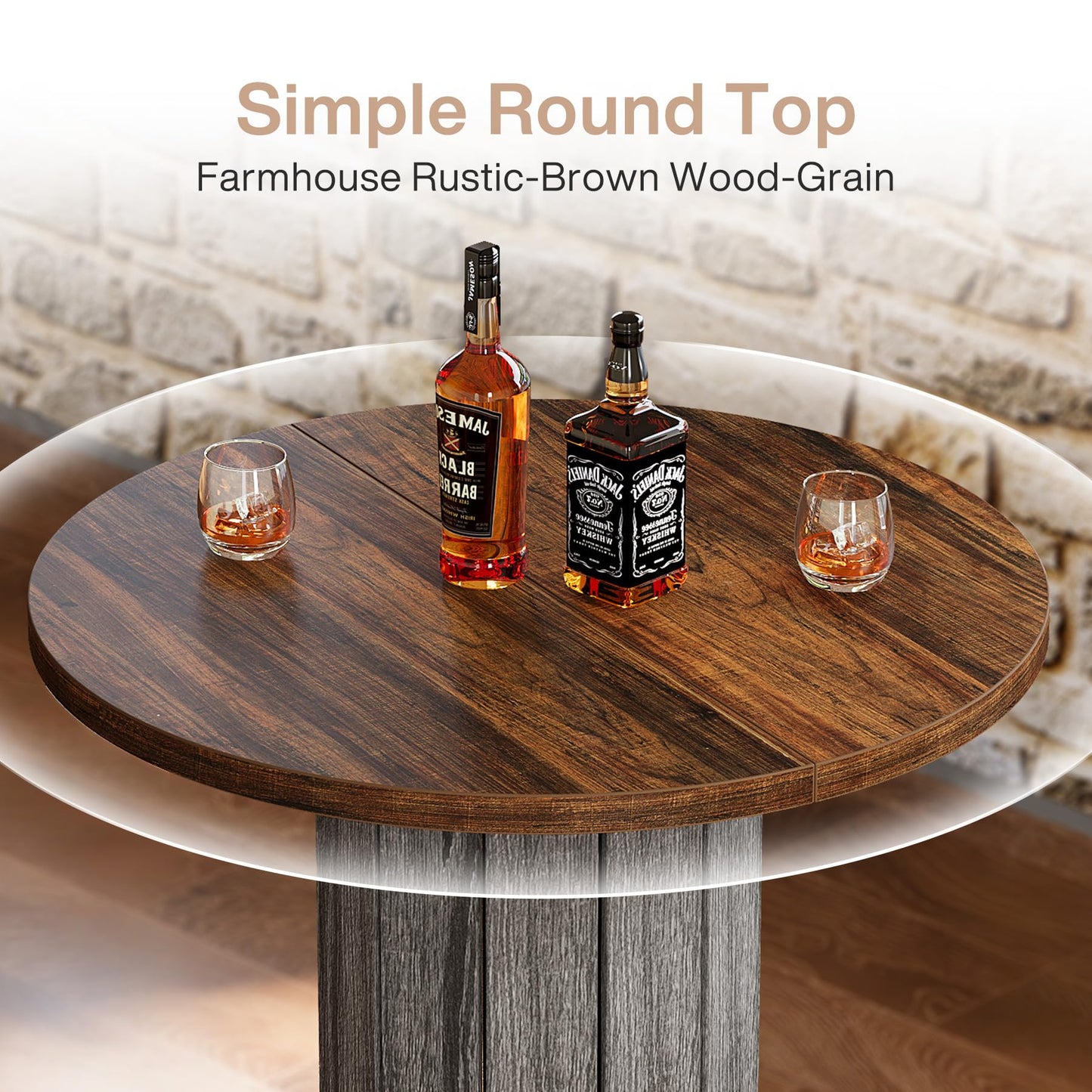 Tribesigns Round Bar Table, 39.4" H Wood Bistro Pub Table with Metal Ring Footrest for Dining Coffee Cocktail Living Room, Small Space, Brown & Gray (Only Table)