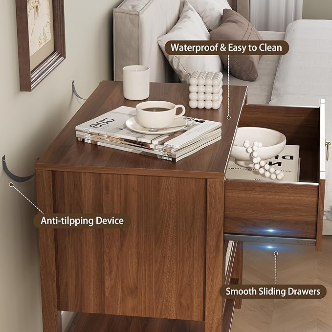 Xixini Nightstand Set of 2, Rattan Boho Bedside Table