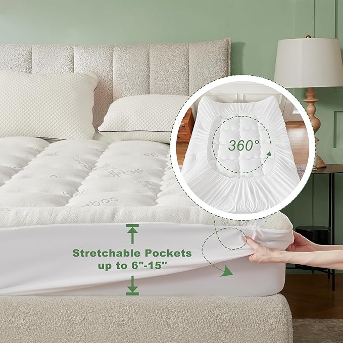 BEDLORE Twin Mattress Topper Viscose Derived from Bamboo, Thick Pillow Top