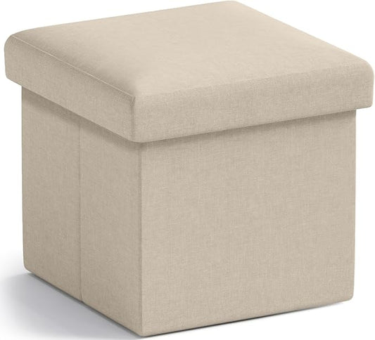 Ornavo Home Small Storage Ottoman Foldable Collapsible Cube Square Linen