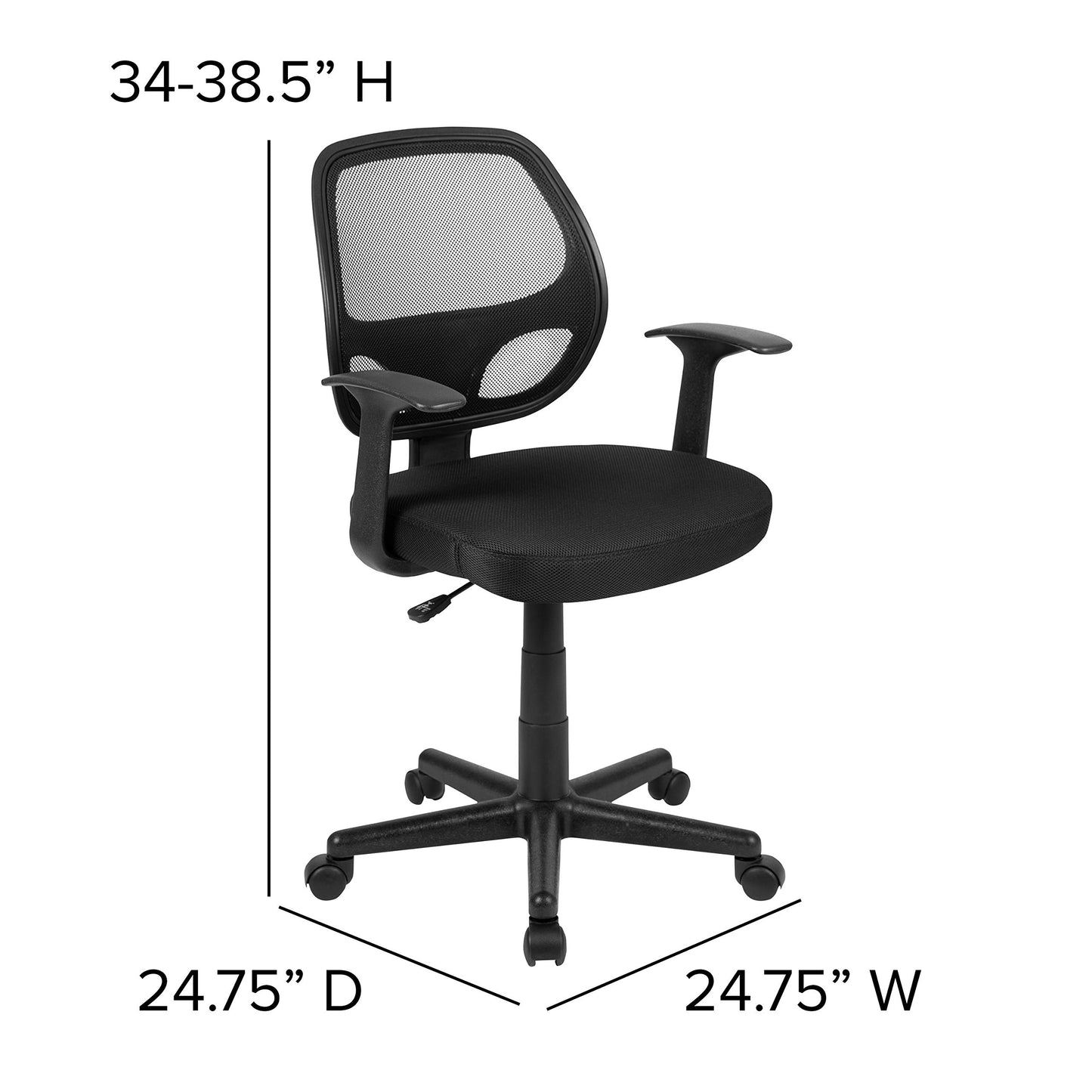 Flash Furniture Flash Fundamentals Mid-Back Black Mesh Swivel Ergonomic Task Office Chair with Arms