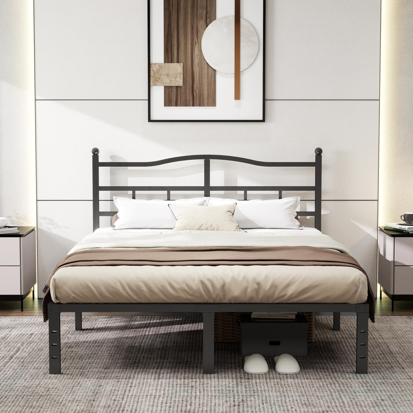 RmagineX Full Size Bed Frame 14 Inch Bed Frame Full with Headboard,Heavy Duty Bed Base with Storage,Strong Support Mattress Foundation,Noise Free Beds for Kids (14 Inch, Full)