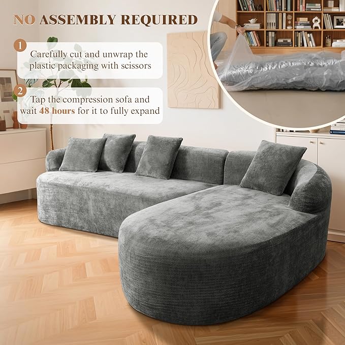 99" Curved Sectional Sofa with Chaise, Modern Boneless Couch with Deep Seat