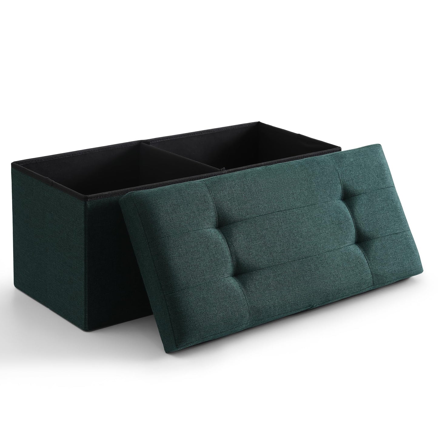 CUYOCA Storage Ottoman Bench Foldable Seat Footrest Shoe Bench End of Bed Storage with Flipping Lid, 75L Storage Space, 30 inches Linen Fabric Emerald, OT026DGN