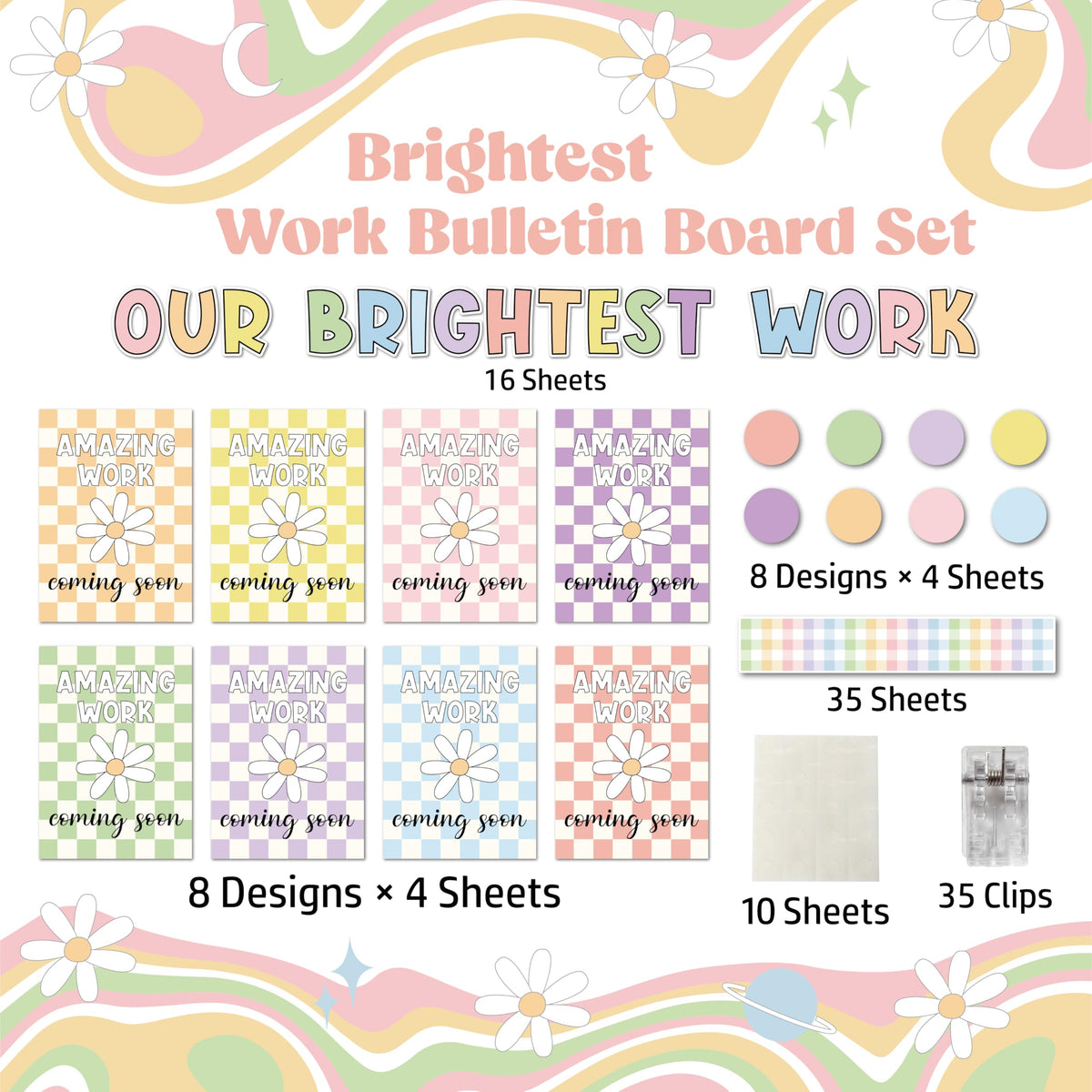 Bigerto 160 Pcs Pastel Student Work Display Bulletin Board Decoration Our Brightest Work Wow Works Cutouts with Clips Names Display Classroom Decor for Teachers Motivational Back to School Supplies