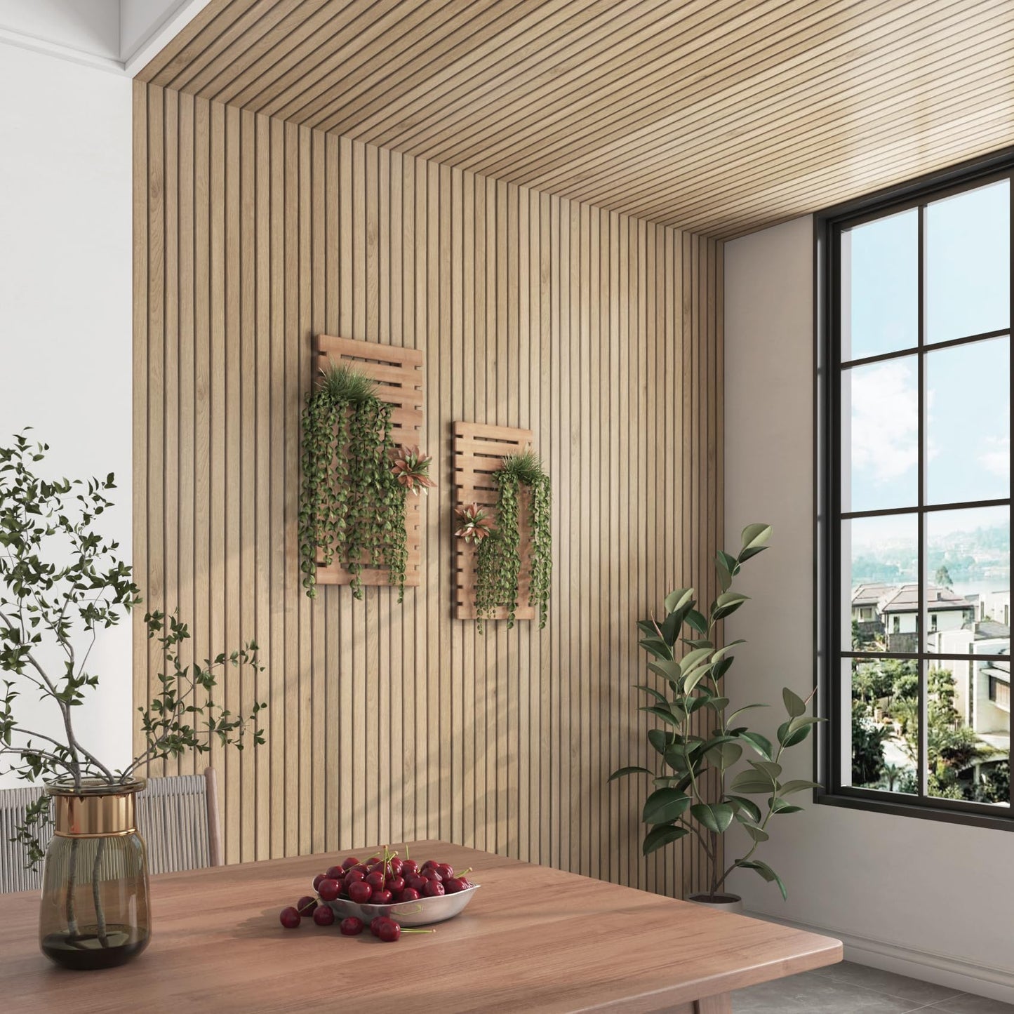HelloWall 17.7x317 Slats Wood Wallpaper Peel and Stick Wood Slat Contact Paper Slat Wall Panel Peel and Stick for Table Removable Wooden Wallpaper Waterproof Self Adhesive Wall Paper for Accent Walls