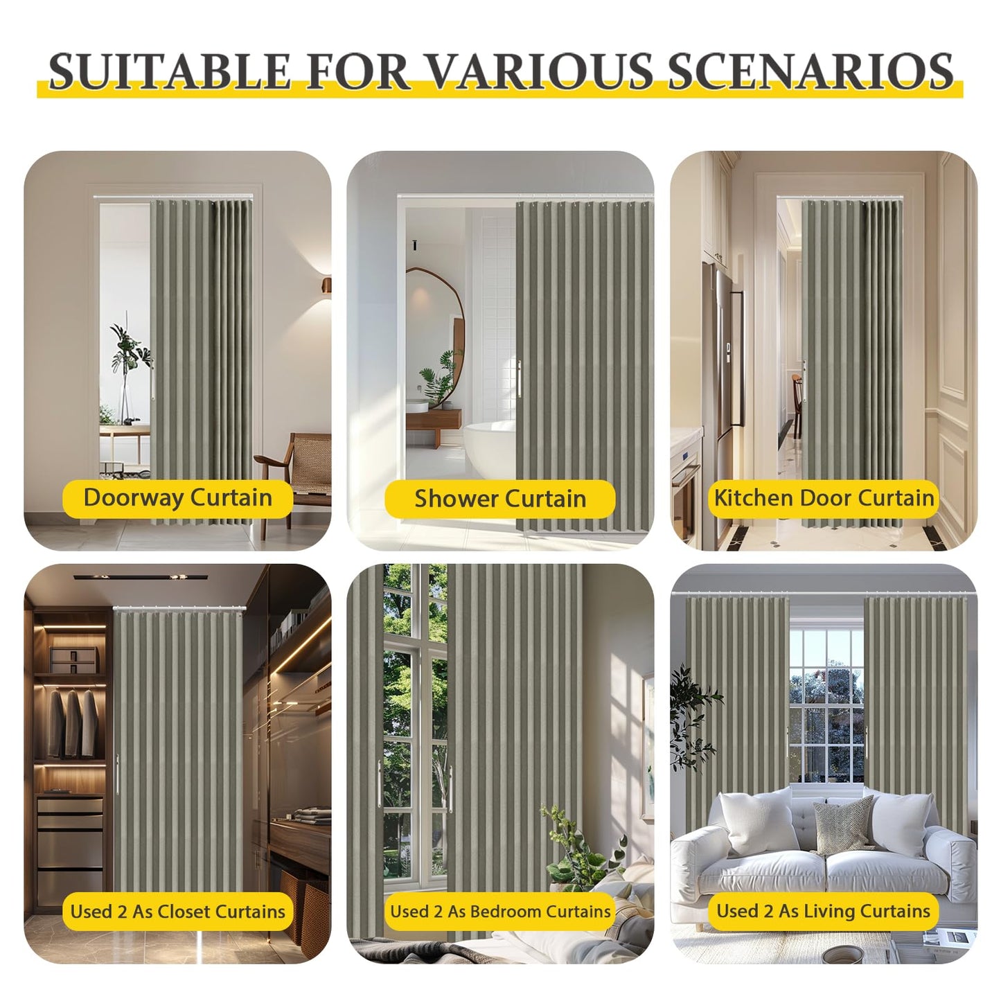 AJAZZ 100% Blackout Accordion Door Magnetic Door Curtain Folding Closet Doors Curtain Invisible Applicable Bedroom Room Living Room Doorway （Grey 42" W x 78" L 1 Panel