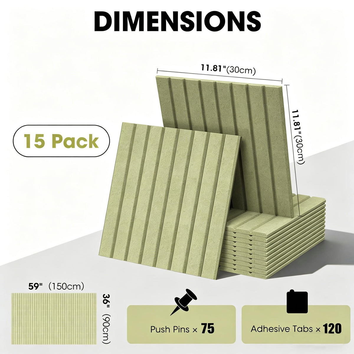 Large Cork Board for Walls 59" x 36",15 Pack 12"X12"Felt Bulletin Board Tiles with 120 Adhesive Tabs,Cork Board Alternative for Office Decor, Push Pin Board Wall Organizer-Sage Green