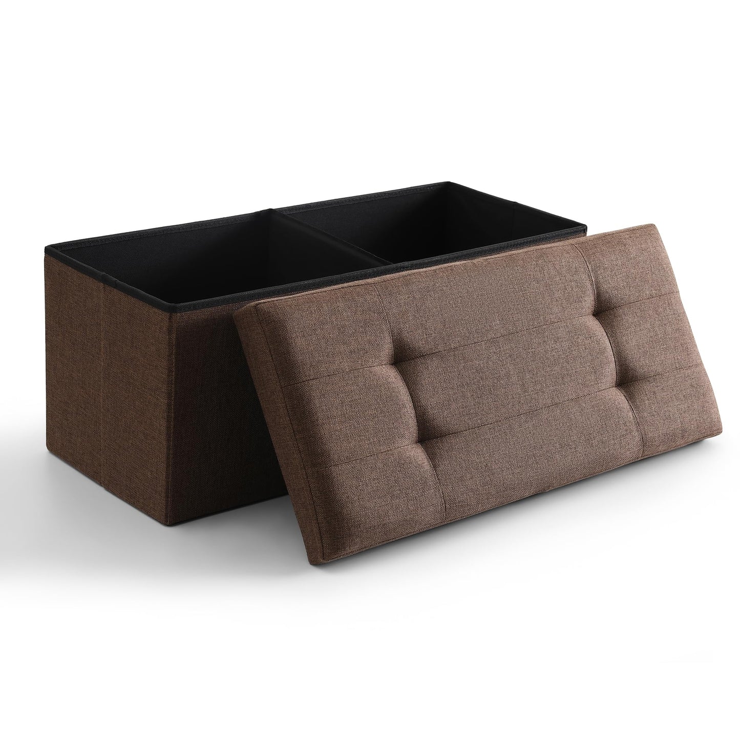 CUYOCA Storage Ottoman Bench Foldable Seat Footrest Shoe Bench End of Bed Storage with Flipping Lid, 75L Storage Space, 30 inches Linen Fabric Brown