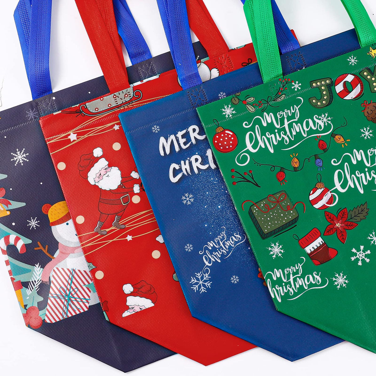 YANGTE 12 Pack 13" Large Christmas Gift Bags with Tissue Paper, Reusable Non-Woven Christmas Bag with Handles for Presents Wrapping, Shopping Xmas Party Supplies