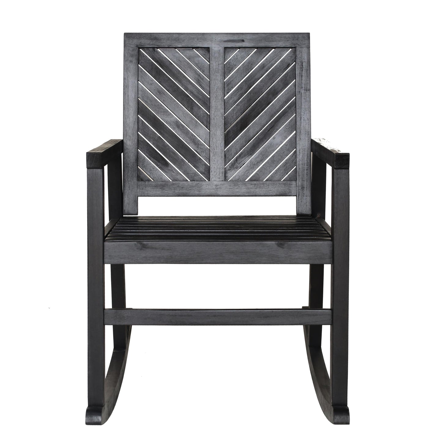 JONATHAN Y Ned Solid Acacia Wood Outdoor Rocking Chair, All-Weather Chevron High Back Porch Rocker for Patio, Deck and Garden, Farmhouse Black Finish Wood Armchair, 35" Height RCK100C