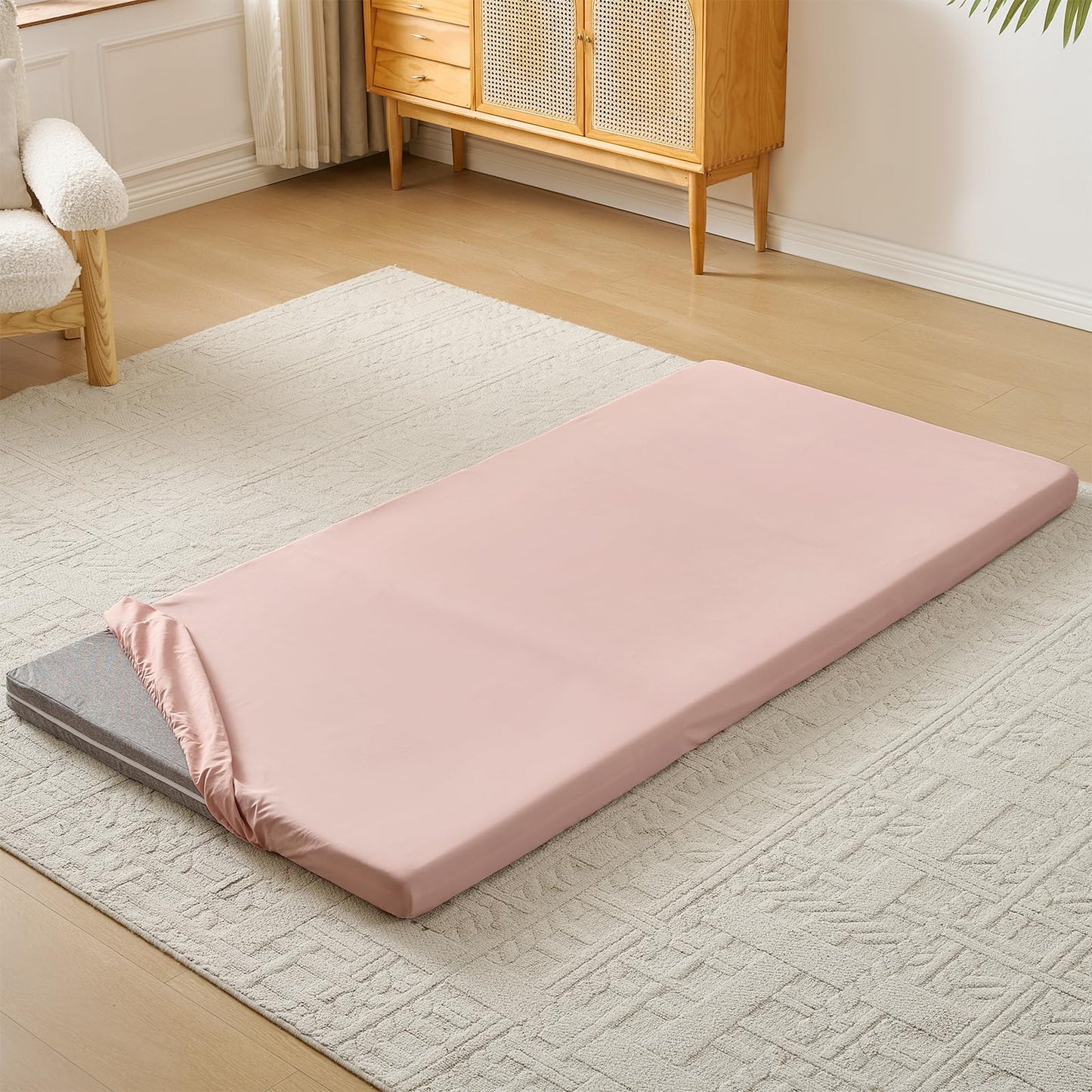 NSGZ Full Fitted Sheet Only Compatible with Trifold Mattress, Microfiber Fitted Bedsheet Fit for 6 Inch Low Profile Mattress with Full Elastic Edge for RV Bunk, Trundle Bed, Daybed, Camping (Pink)
