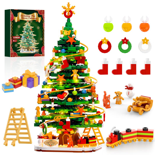 Christmas Tree Building Block Set with Light Kit, Building Toy Compatible with Christmas Sets, Xmas Tree Holiday Decoration for Kids Ages 8-14, Stocking Stuffer Gift for Boy Girl Adults (661PCS)