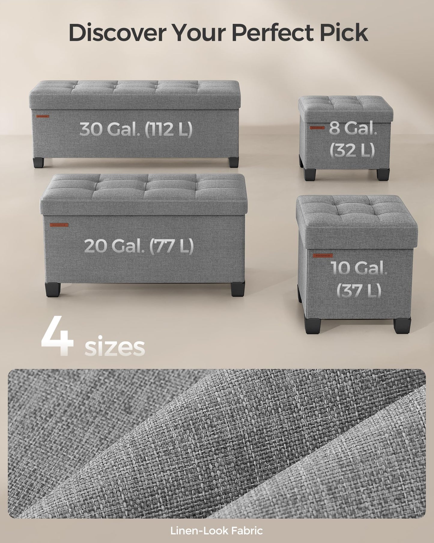 SONGMICS Storage Ottoman, Small Ottoman Foot Rest with Legs, 15 x 15 x 15.7 Inches Foot Stool, Load up to 660 lb, for Living Room, Bedroom, Dorm, Dove Gray ULSF014G02