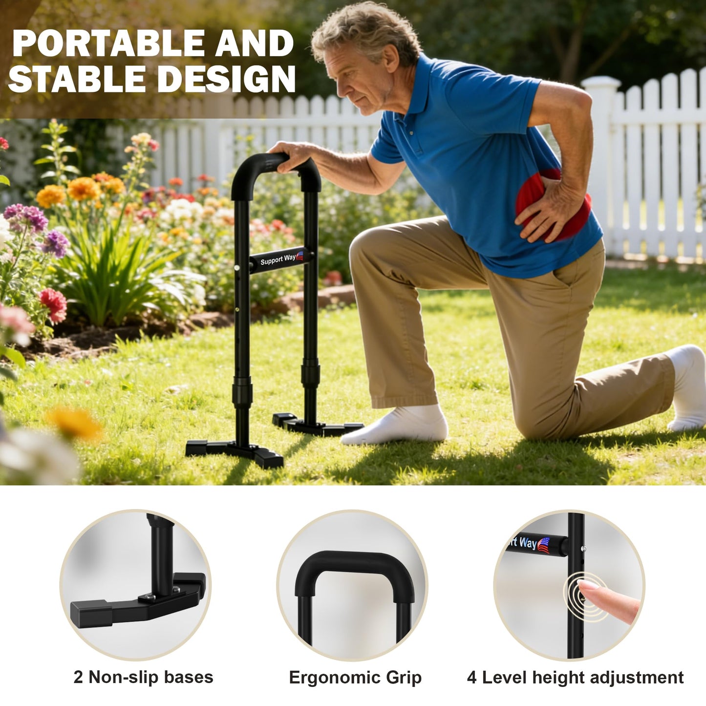 2-in-1 Stand Assist Aid Combo – Adjustable Standing Support for Seniors (20-26.8" Cane & Heavy-Duty Couch Riser), Lift Assist Device for Getting Up from Floor, Kneeling, Low Seats, or Sofa, Supports 4