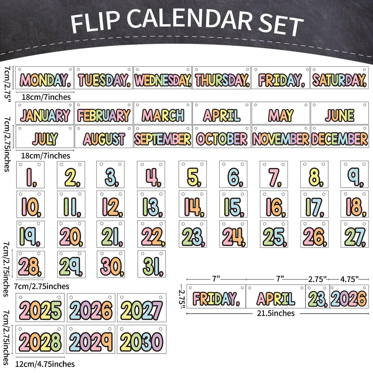 Flip Calendar Bulletin Board Set Classroom Decorations for Whiteboard with Adjustable Flip Calendar Rod Holder Date Cards Days of The Week for Classroom School Supplies(Pastel)