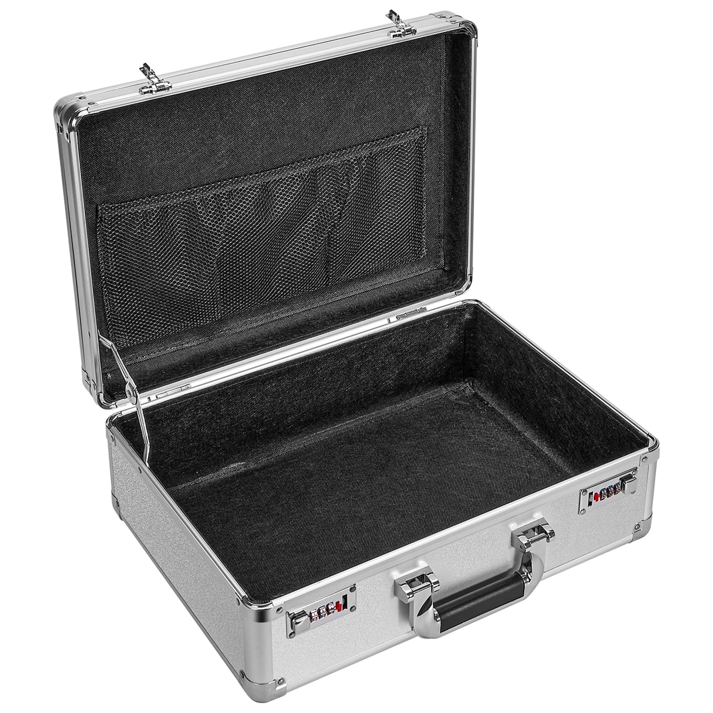GODLONSEN File Organizer Storage Box - 16.9 x 12.2 x 6.1 Inch Large, Portable Locking Storage Totes with Dual Combination Locks, Lock Boxes for Personal Items, Cash, Briefcase - Silver
