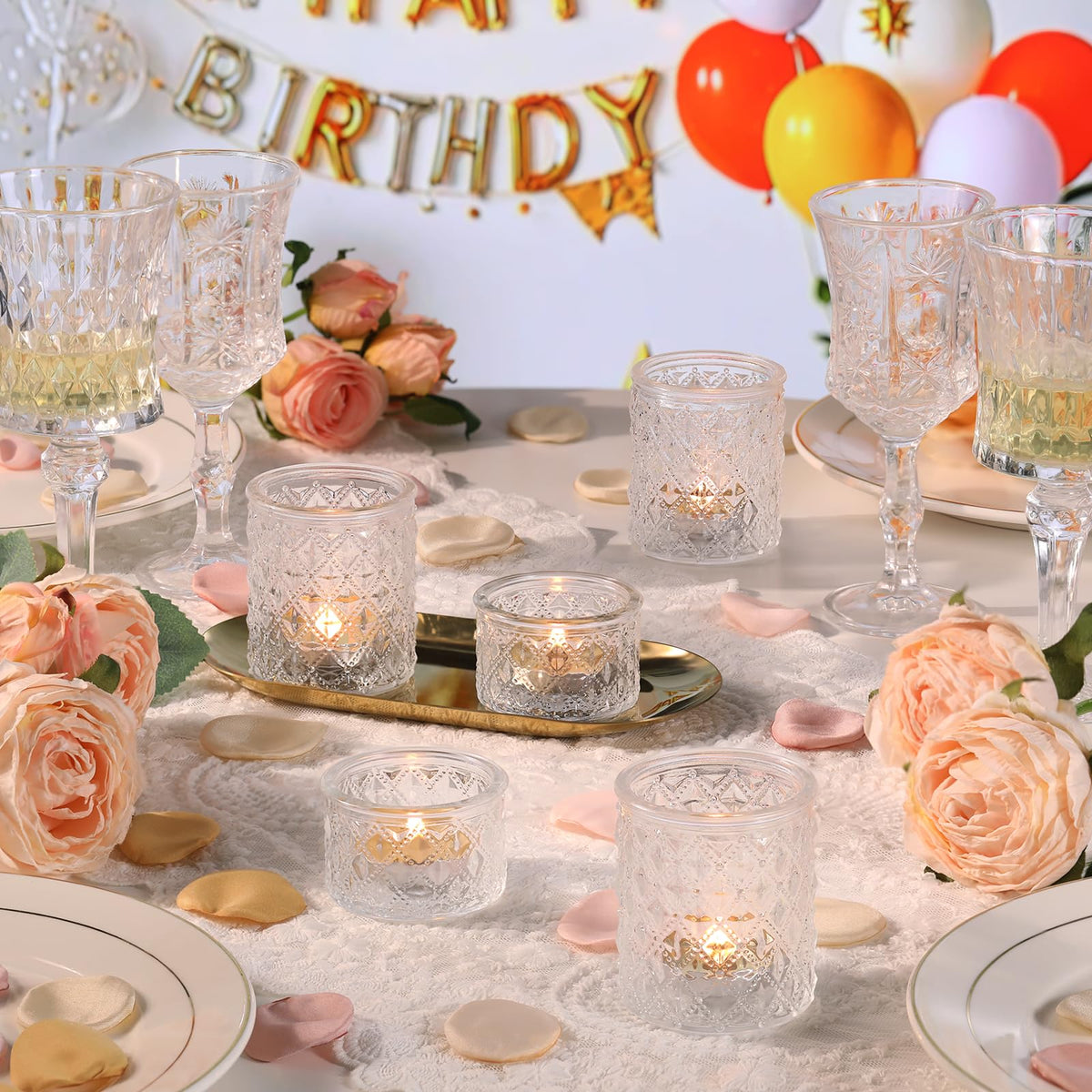 MATAHUM 20 Pcs Clear Tealight Candle Holders, Glass Votive Candle Holders Bulk, 2 Sizes for Wedding Table Centerpieces, Bridal Shower, Baby Shower, Birthday Party Decorations