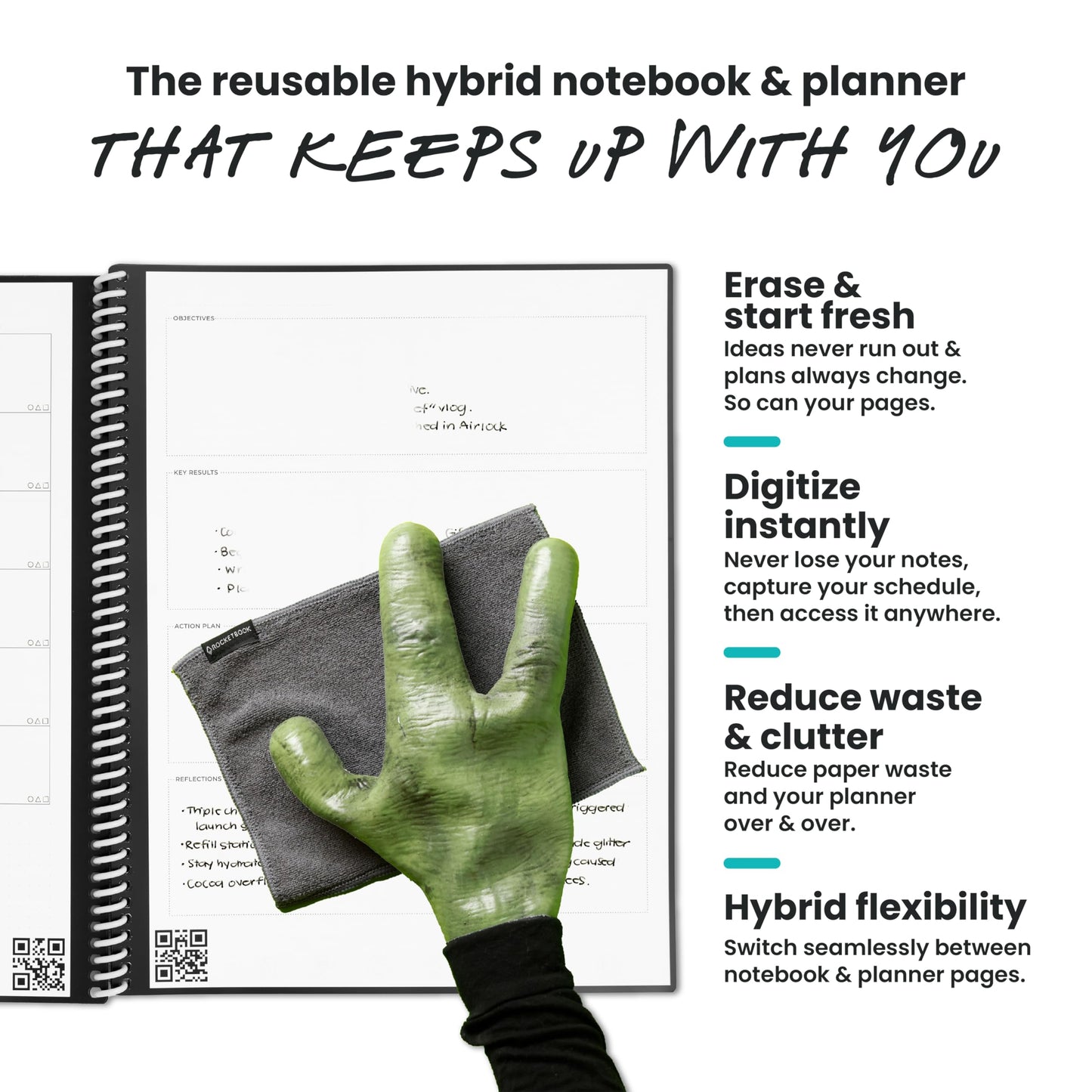 Rocketbook Fusion Hybrid Reusable Planner and Notebook in One, Additional Blank Pages, Goal and Project Tracker, Undated Planner, Executive Size 6x8.8, Grey (Pack of 1)