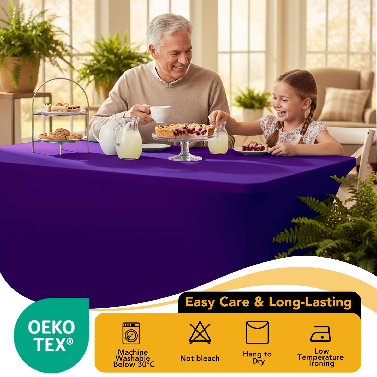 Dailyset 6-Pack Premium Purple Spandex Tablecloths for 6ft Rectangle Tables, Stain & Wrinkle-Resistant, Washable Stretch Polyester Fitted Table Cover for Weddings, Banquets, Trade Shows Events
