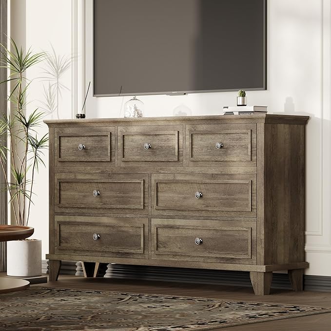 IDEALHOUSE 7 Drawer Dresser, Large Wooden Storage Chest of Drawers