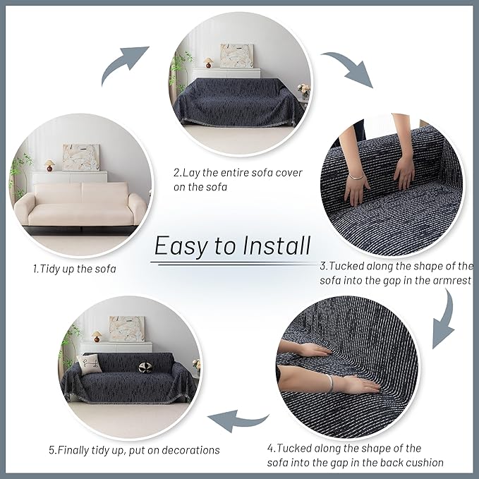 MYSKY HOME Boho Couch Cover Navy Sofa Covers