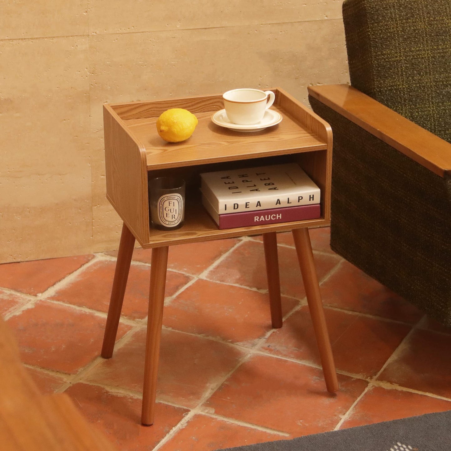 MaxSmeo Nightstand, Mid Century Modern Side Table Bedroom with Storage, Small End Bedside Table with Solid Wood Legs for Living Room, Office Small Spaces (Brown)