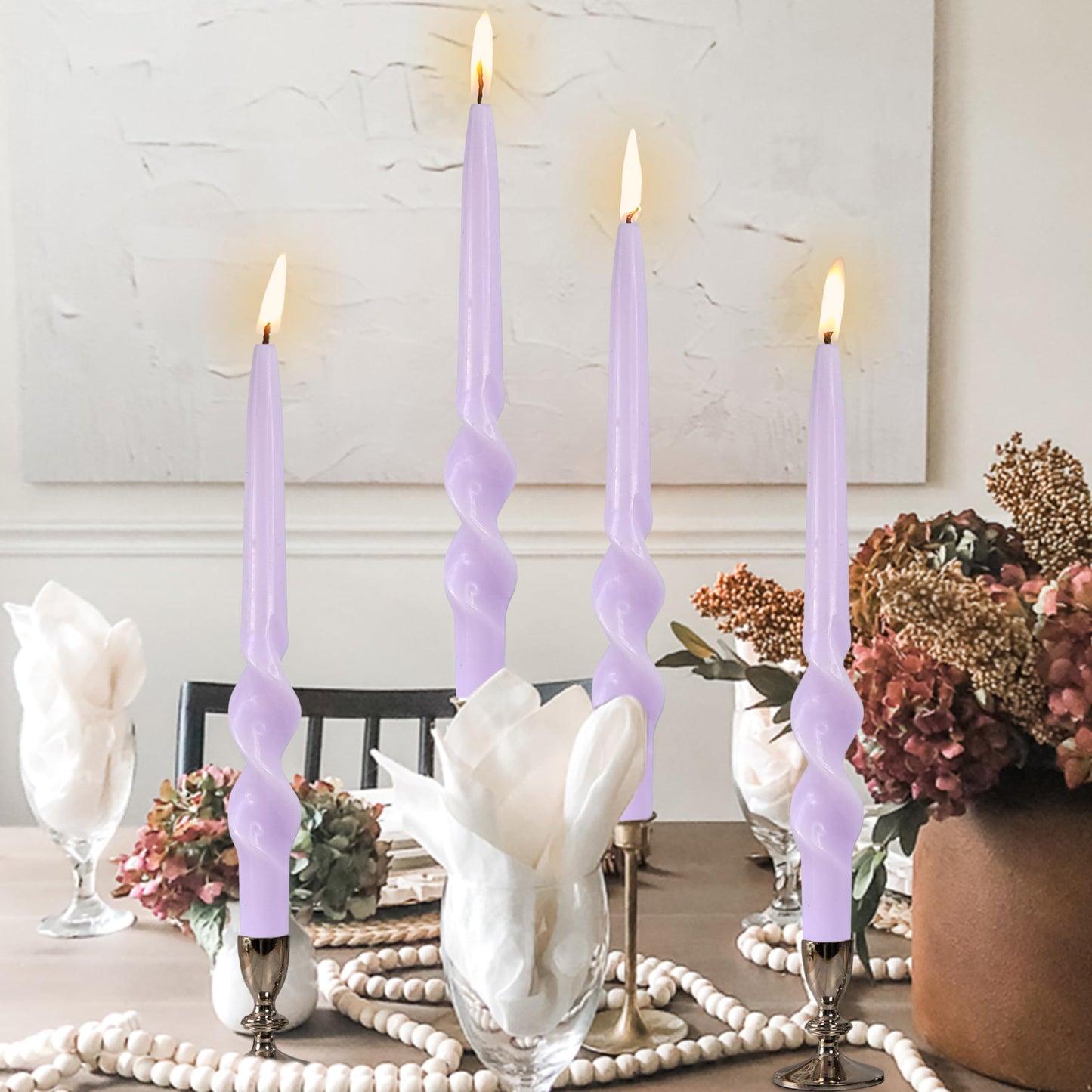 Purple Taper Candles 10inches Spiral Taper Candles Purple Long Twisted Candlesticks Smokeless Unscented Candle Stick Dinner Tall Candle for Christmas advent Home Décor Weddings Festive Seasons Holiday