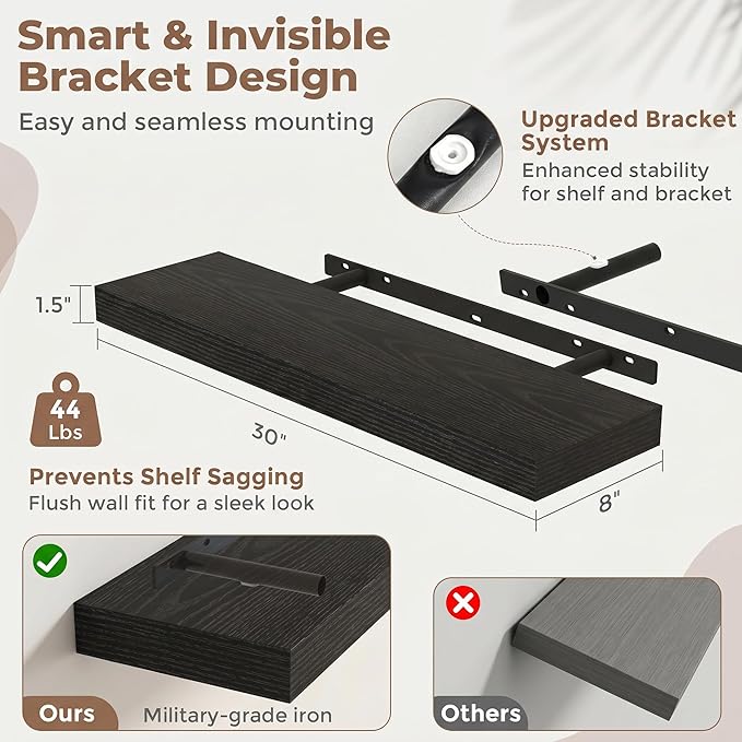 FLYJOE Floating Shelves for Wall, 30 Inch Floating Shelves Set of 2, Kitchen