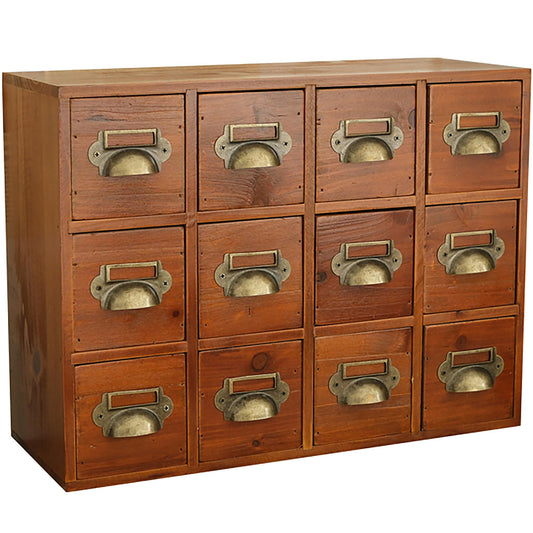 12-Drawer Apothecary Cabinet - Index Card Organizer - Mahogany Wooden Card Catalog - Fits Standard US 3x5in Index Cards - Vintage Desktop Drawer Organizer for Tea, Herbs, and Office Supplies