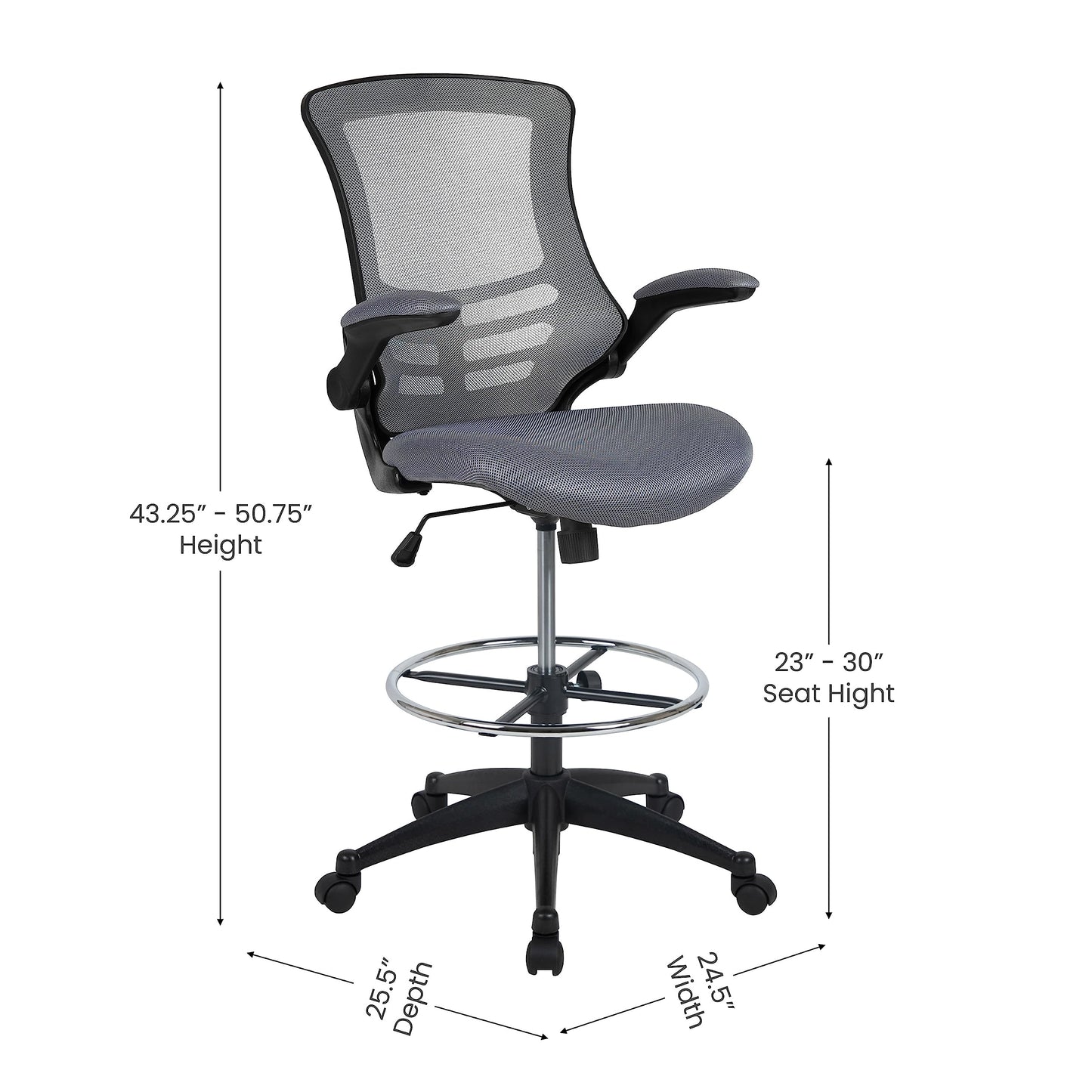 Flash Furniture Kelista Mid-Back Swivel Office Chair with Adjustable Seat Height, Ergonomic Mesh Desk Chair with Flip-Up Armrests, Dark Gray