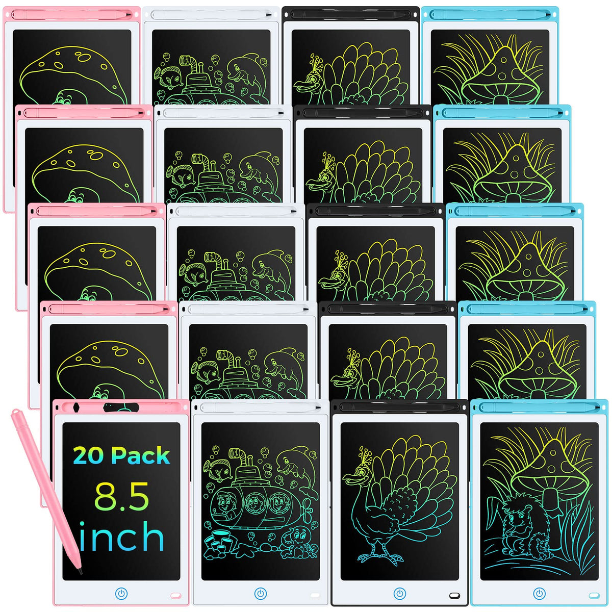Zhehao 20 Pack LCD Writing Tablet for Kids: 8.5 Inch Colorful Drawing Doodle Boards - Reusable Erasable Doodle Board Educational Learning Toys Gifts for Toddlers Ages 3-8 Party Favors(Pastel,Classic)