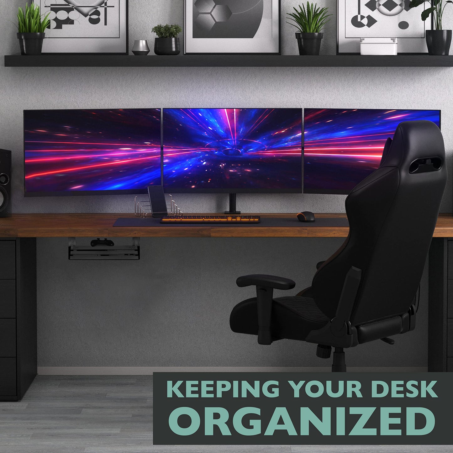 Ilyapa Under Desk CPU Mount, Steel Under Desk Computer Mount Vented Sides, PC Wall Storage, Laptop Stand, Shelf for Office Storage, 4x12x11 Inches