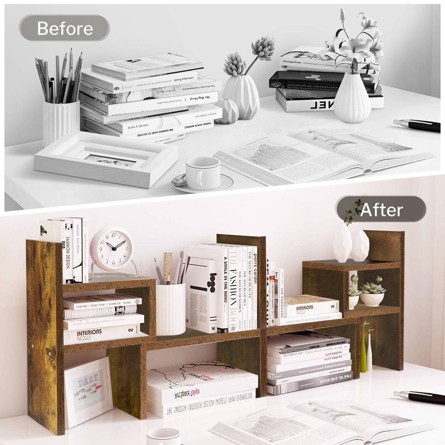 Jerry & Maggie - Desktop Organizer Office Storage Rack Adjustable Wood Display Shelf, Birthday Gifts Toy Home Decor Free Style Rotation Display True Natural Stand Shelf (Natural Wood Tone)