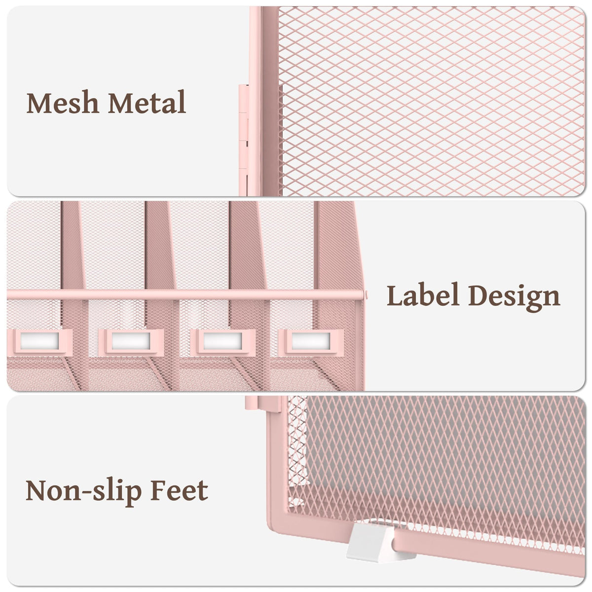 SUPEASY Desk Organizers Metal Desk Magazine File Holder with 5 Vertical Compartments Rack File Organizer for Office Desktop, Classroom, Home Workspace, Pink