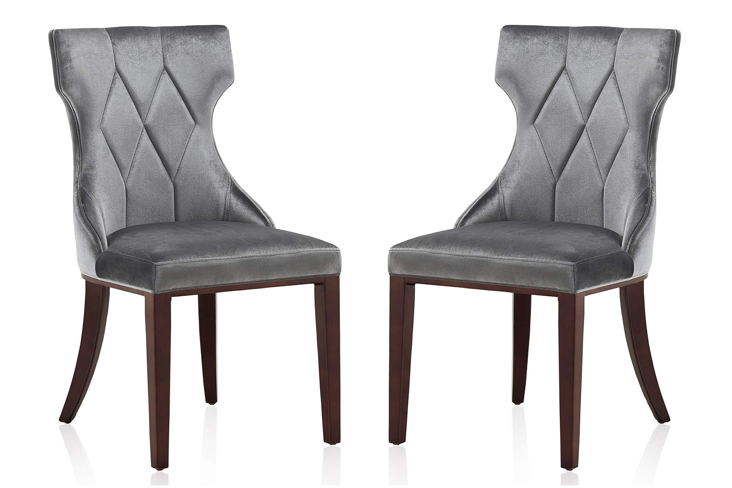 Manhattan Comfort ReineDining Chairs Set of 2, Upholstered Seats with Diamond Stitching, Solid Beech Wood Frame, 4-Leg Base, 18.5" Seat Height, Fully Assembleds, Grey