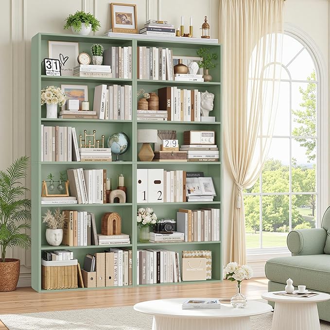FOTOSOK 6-Tier Open Bookcase and Bookshelf Set of 2, Freestanding Display
