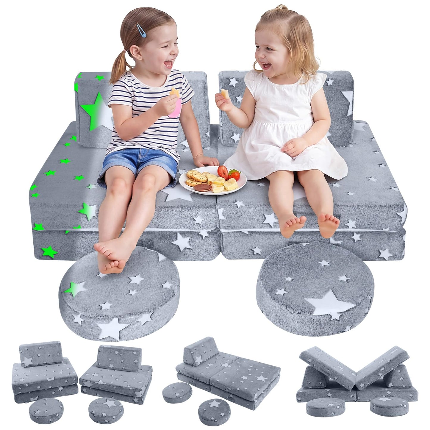 MeMoreCool Kids Couch, Glow in the Dark Star Modular Play Couch, Ages 3+