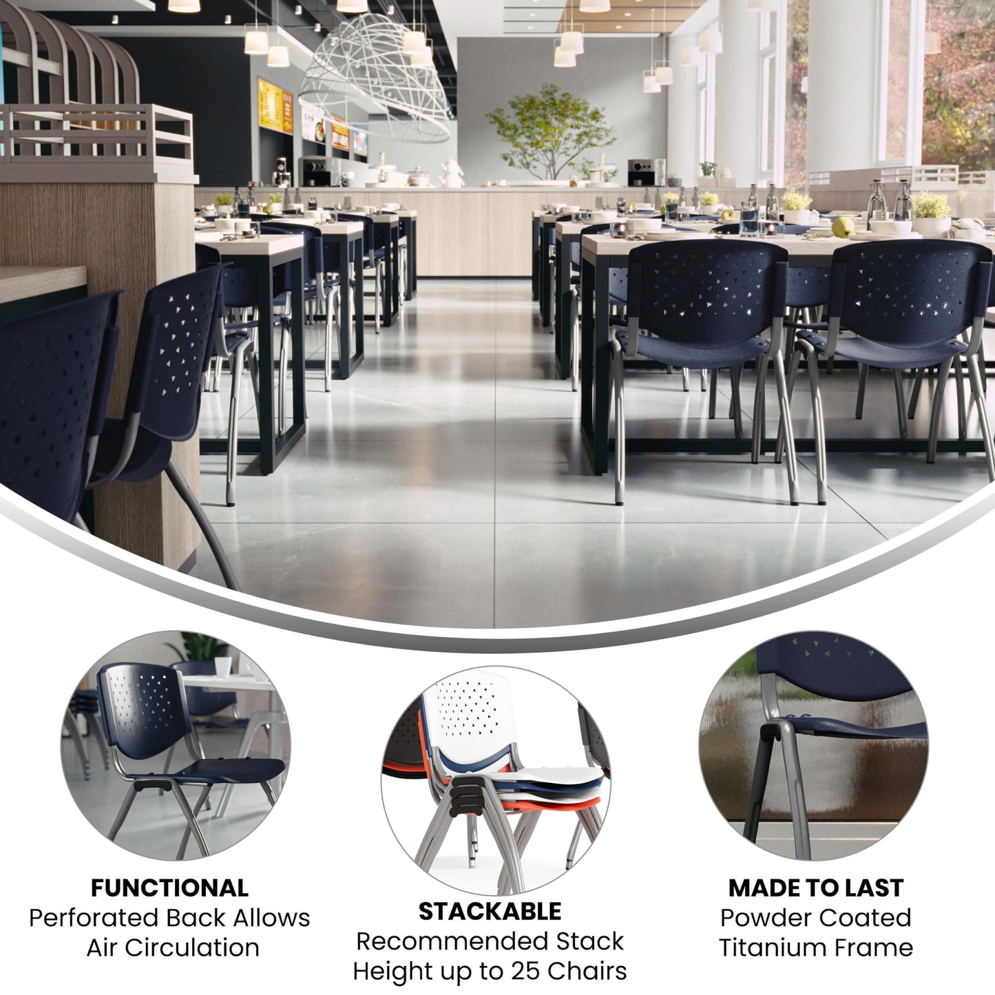 Flash Furniture HERCULES Series 880 lb. Capacity Navy Plastic Stack Chair with Titanium Gray Powder Coated Frame