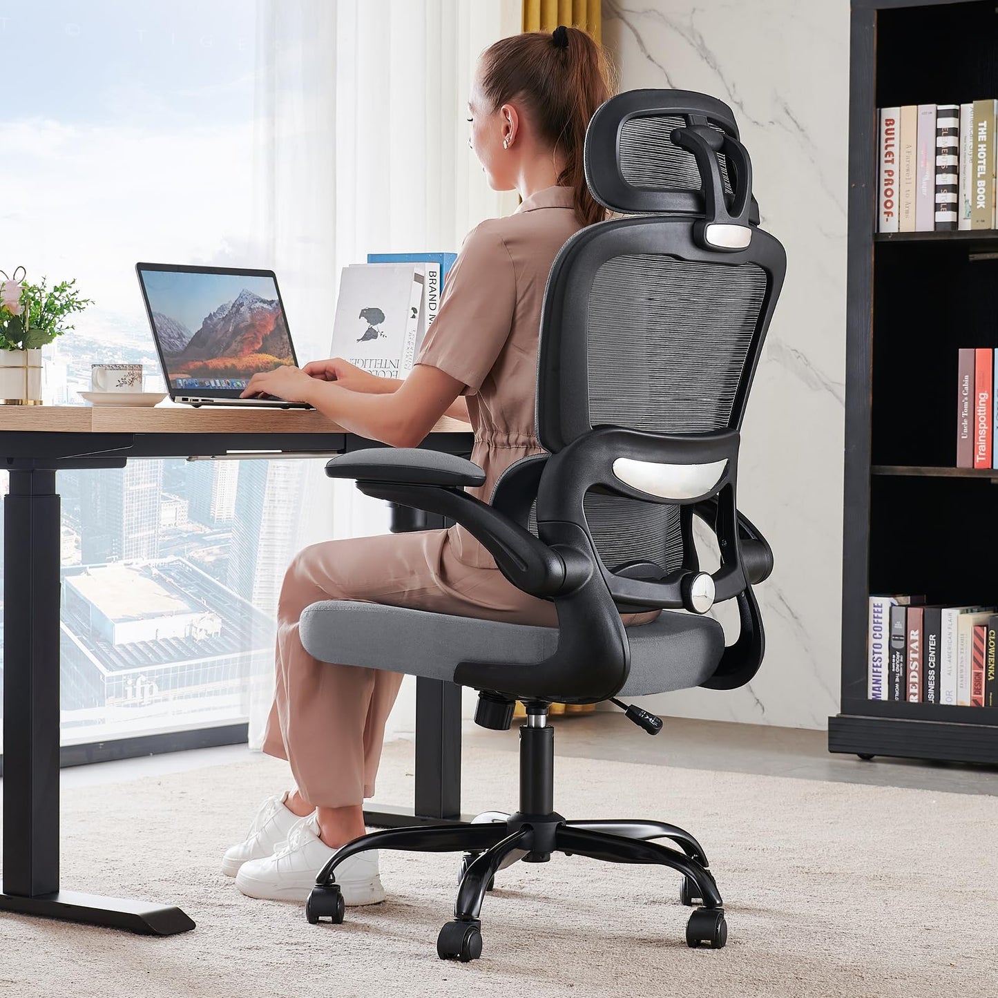 TRALT Office Chair Ergonomic Desk Chair, 330 LBS Home Mesh Office Desk Chairs with Wheels, Comfortable Gaming Chairs (Black Grey)