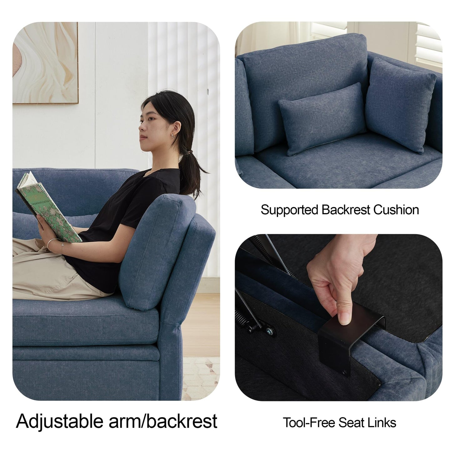 Korser 112" Modular Sectional Sofa with Storage, Sectional Couches for Living Room, Convertible Modular Sofa with Ottomans, U Shaped Comfy Couch with Chaise, Adjustable Backrest, 6 Seats, Blue