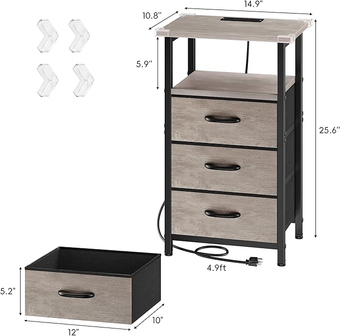 Vagusicc Night Stand with Charging Station, LED Nightstand