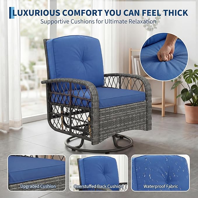 3-Piece Patio Furniture Set, 2 Swivel Rocking Chairs