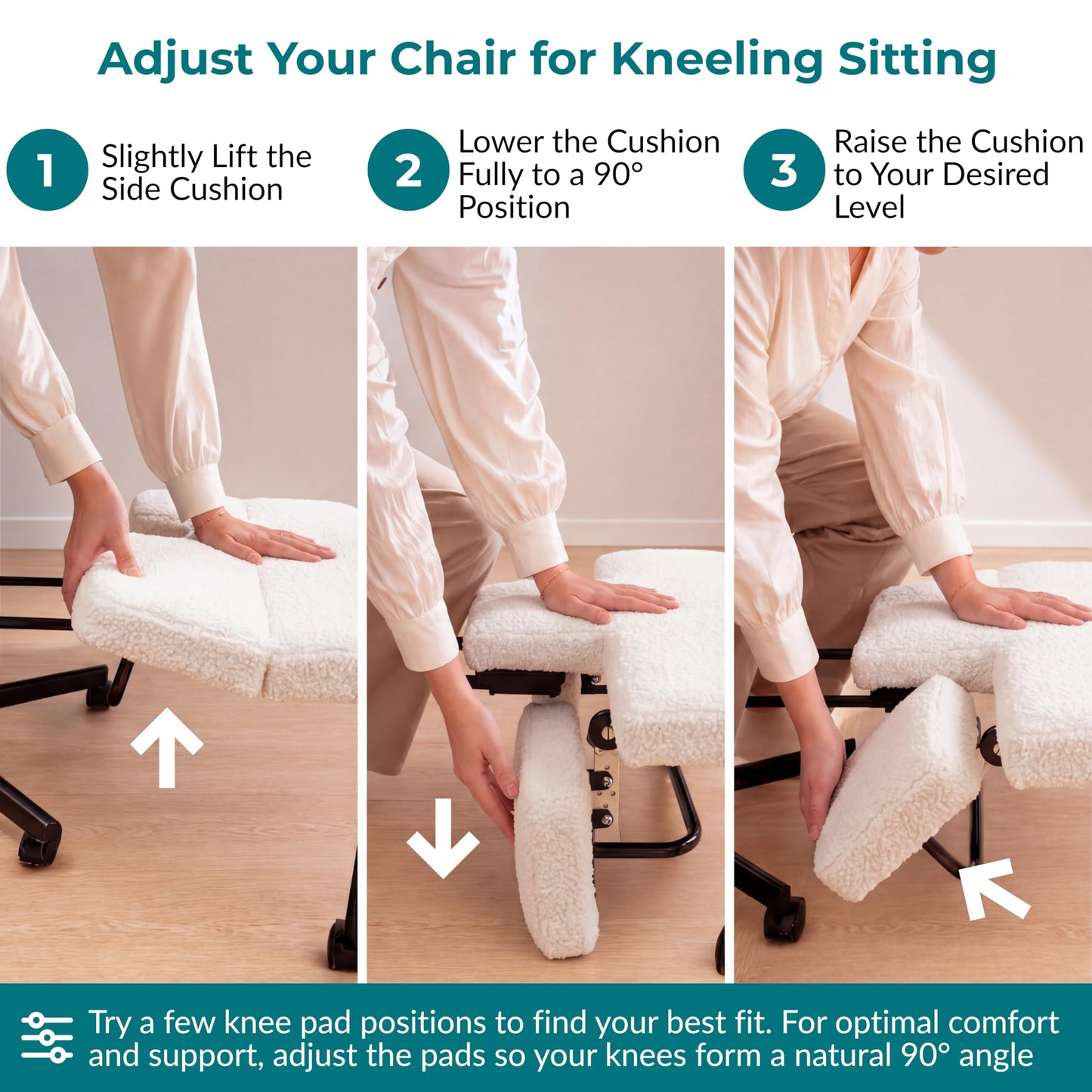 Ergonomic Cross Legged Office Chair with Footrest - Adjustable Crisscross Desk Chair for Kneeling & Sitting Cross-Legged - Swivel Task Chair with Back Support for ADHD & Home Office (White Fleece)